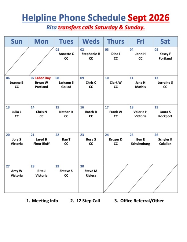 2026-09 Sept Bender Phone Helpline